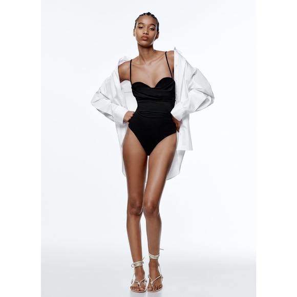 Zara Tops Nwt Zara Black Draped Bodysuit Xsmall Poshmark